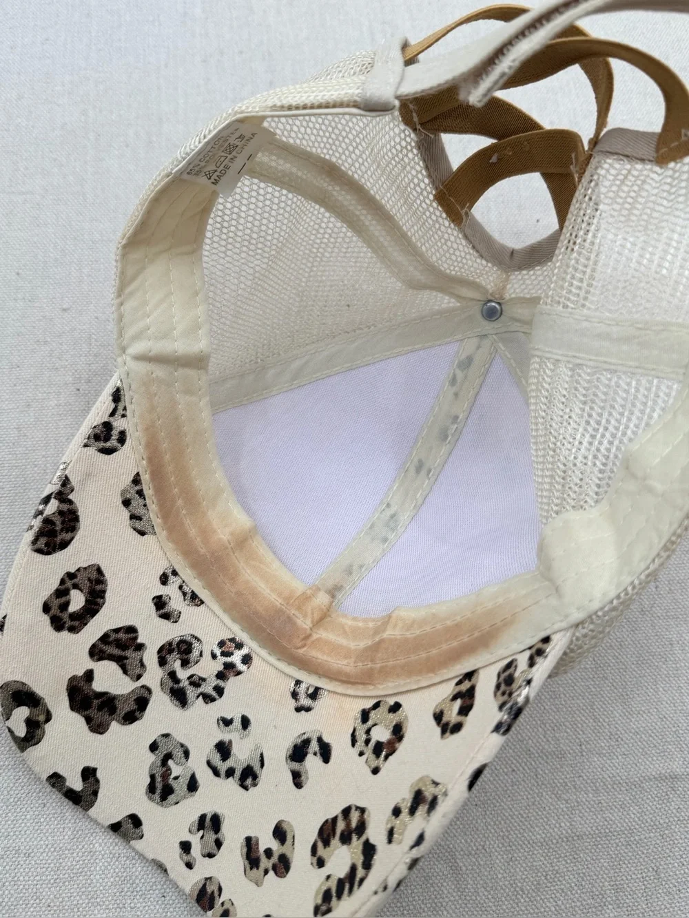 Leopard Print Mesh Back Trucker Hat - Cream and Brown